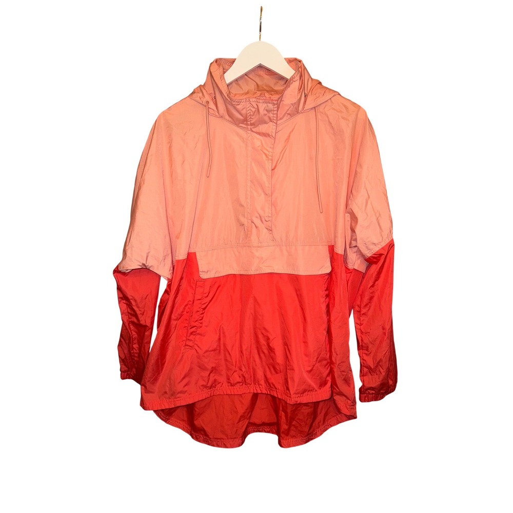 Lauren James Colorblock Anorak Jacket Hoodie Pullover Coral Pink XXL
